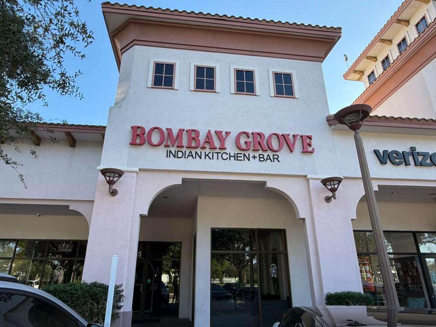 Bombay Grove Indian Kitchen + Bar storefront signage in Boca Raton